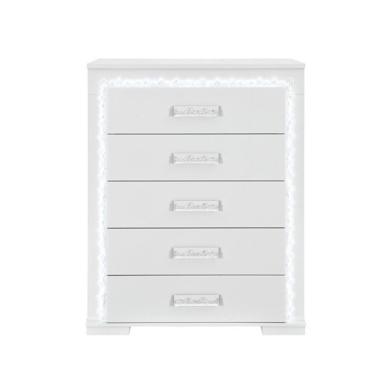 English Elm Nomani Five Drawer Chest with LED Lighting Gray Lacquer Acrylic Handles Modern Bedroom B201P551504
