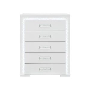 English Elm Nomani Five Drawer Chest with LED Lighting Gray Lacquer Acrylic Handles Modern Bedroom B201P551504