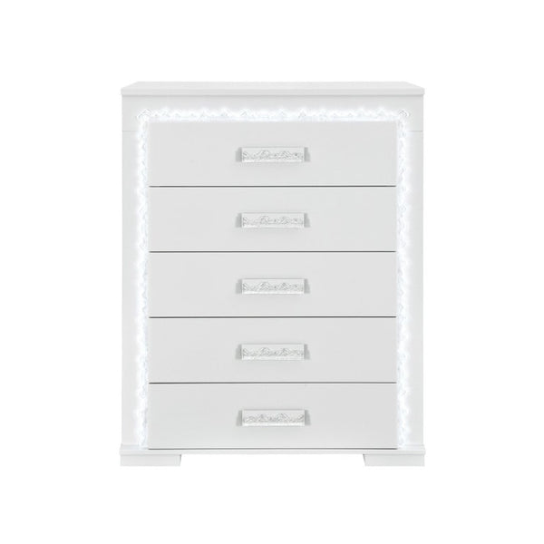 English Elm Nomani Five Drawer Chest with LED Lighting Gray Lacquer Acrylic Handles Modern Bedroom B201P551504