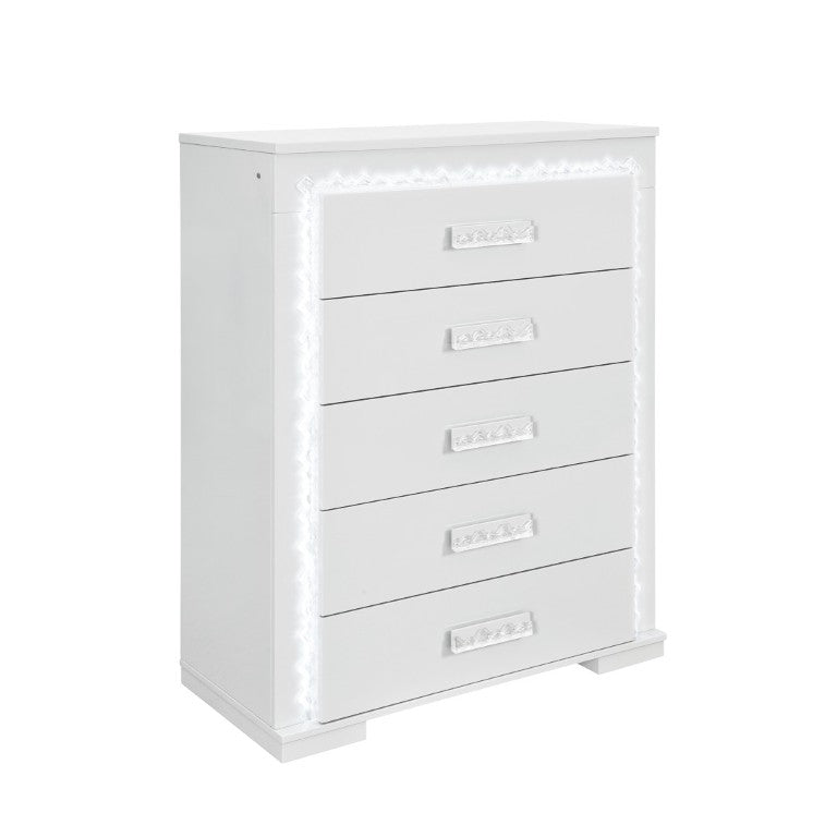 English Elm Nomani Five Drawer Chest with LED Lighting Gray Lacquer Acrylic Handles Modern Bedroom B201P551504