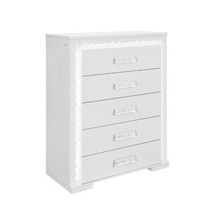 English Elm Nomani Five Drawer Chest with LED Lighting Gray Lacquer Acrylic Handles Modern Bedroom B201P551504