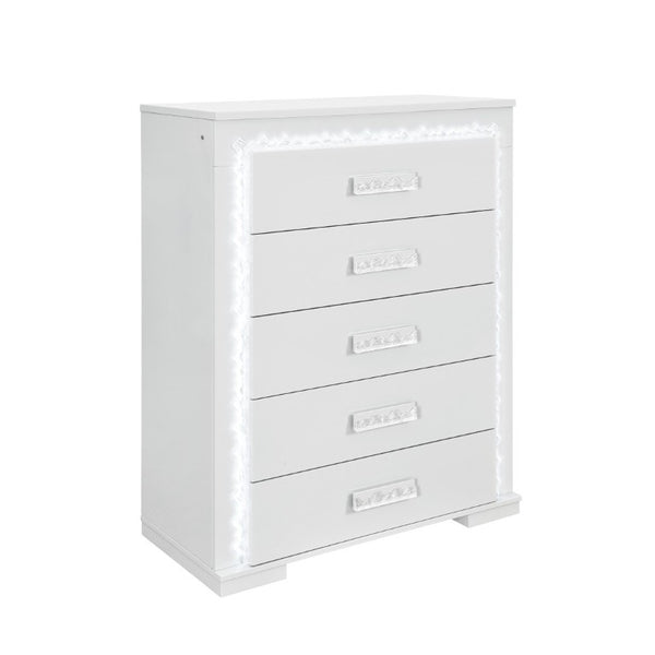 English Elm Nomani Five Drawer Chest with LED Lighting Gray Lacquer Acrylic Handles Modern Bedroom B201P551504