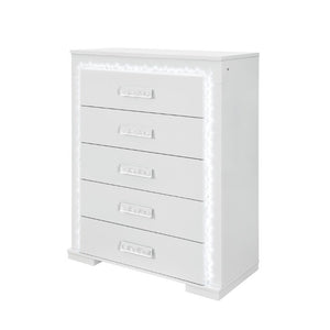 English Elm Nomani Five Drawer Chest with LED Lighting Gray Lacquer Acrylic Handles Modern Bedroom B201P551504