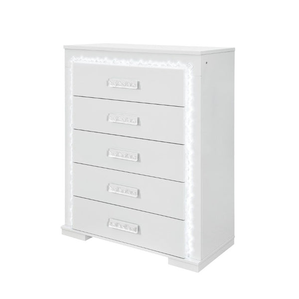 English Elm Nomani Five Drawer Chest with LED Lighting Gray Lacquer Acrylic Handles Modern Bedroom B201P551504