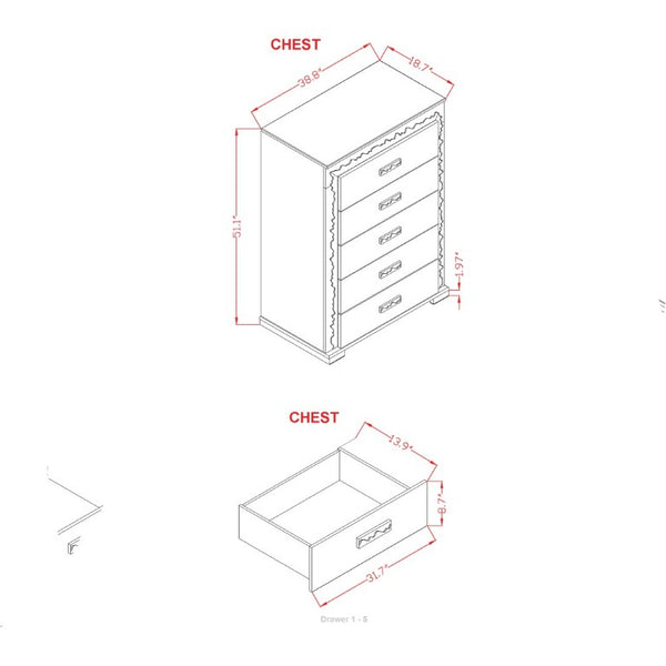 English Elm Nomani Five Drawer Chest with LED Lighting Gray Lacquer Acrylic Handles Modern Bedroom B201P551504