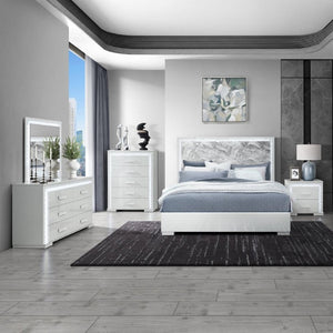 English Elm Nomani Five Drawer Chest with LED Lighting Gray Lacquer Acrylic Handles Modern Bedroom B201P551504