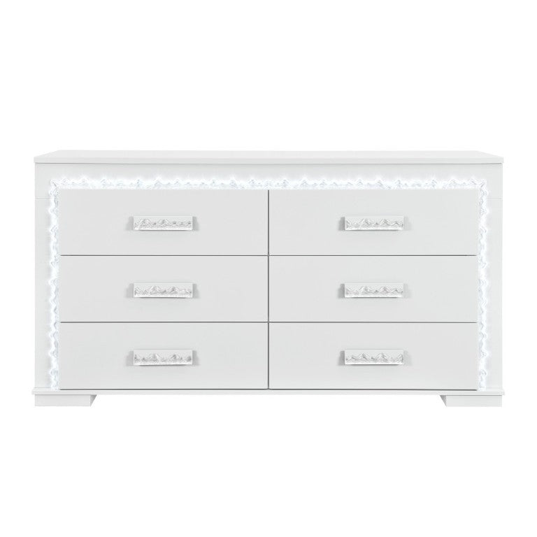 English Elm Nomani Six Drawer Dresser with Built-In LED Lighting Acrylic Handles Glam Bedroom B201P553126