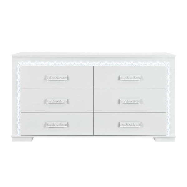 English Elm Nomani Six Drawer Dresser with Built-In LED Lighting Acrylic Handles Glam Bedroom B201P553126