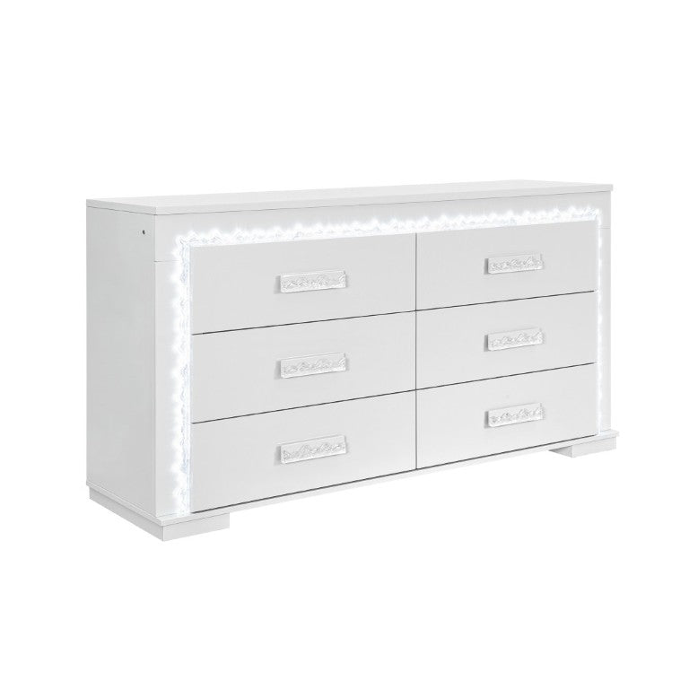 English Elm Nomani Six Drawer Dresser with Built-In LED Lighting Acrylic Handles Glam Bedroom B201P553126