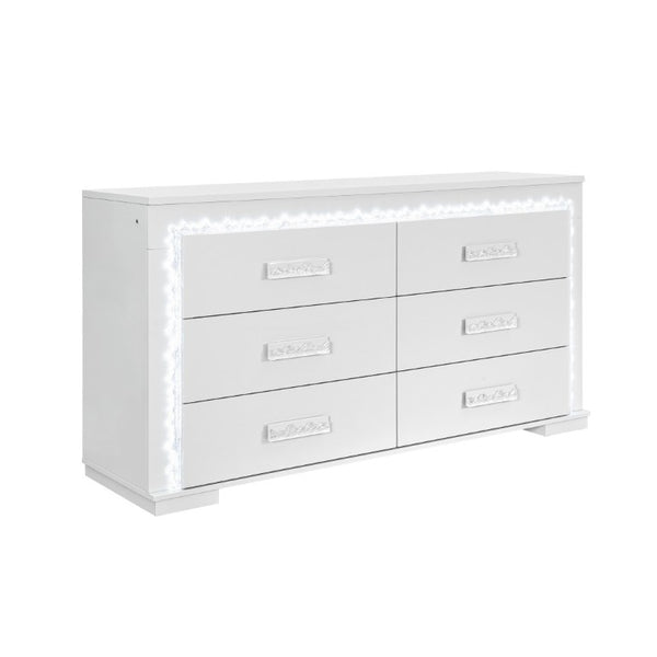 English Elm Nomani Six Drawer Dresser with Built-In LED Lighting Acrylic Handles Glam Bedroom B201P553126