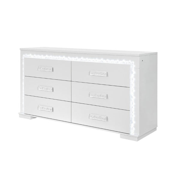 English Elm Nomani Six Drawer Dresser with Built-In LED Lighting Acrylic Handles Glam Bedroom B201P553126