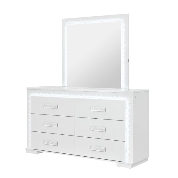 English Elm Nomani Six Drawer Dresser with Built-In LED Lighting Acrylic Handles Glam Bedroom B201P553126