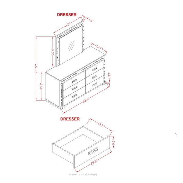 English Elm Nomani Six Drawer Dresser with Built-In LED Lighting Acrylic Handles Glam Bedroom B201P553126