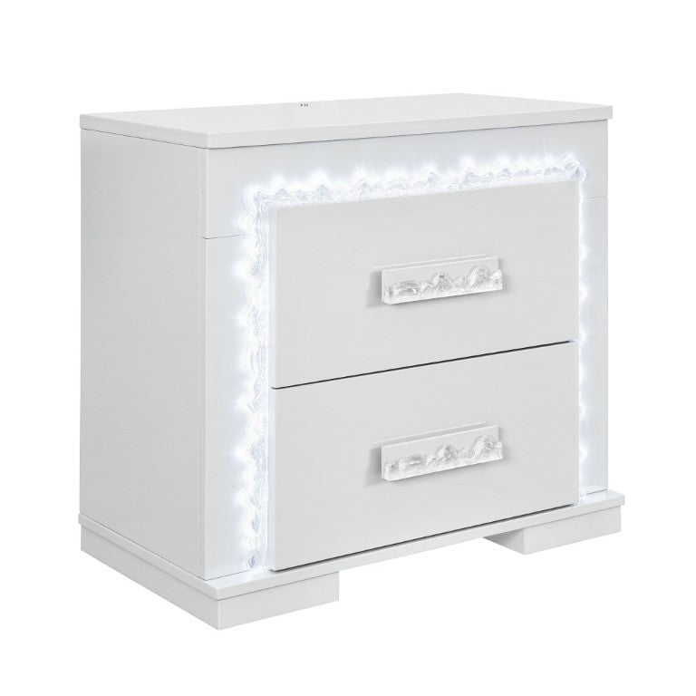 English Elm Nomani Lacquer 2-Drawer Nightstand with Built-In LED Lighting and Acrylic Handles B201P553133