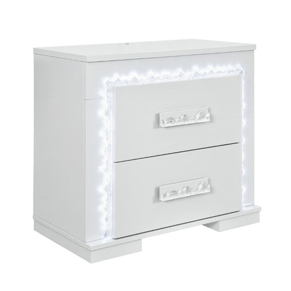 English Elm Nomani Lacquer 2-Drawer Nightstand with Built-In LED Lighting and Acrylic Handles B201P553133
