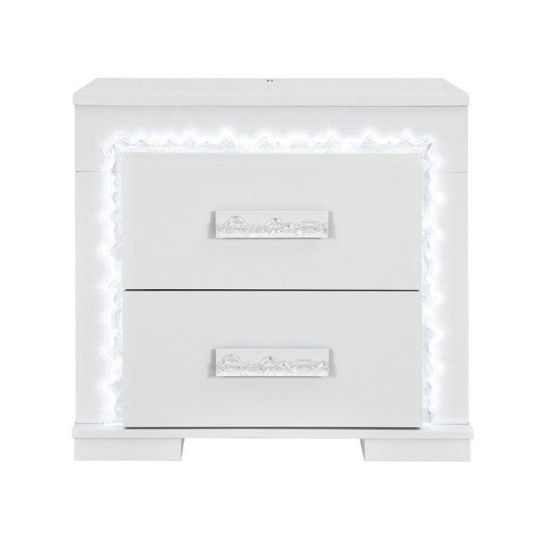 English Elm Nomani Lacquer 2-Drawer Nightstand with Built-In LED Lighting and Acrylic Handles B201P553133