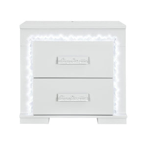 English Elm Nomani Lacquer 2-Drawer Nightstand with Built-In LED Lighting and Acrylic Handles B201P553133