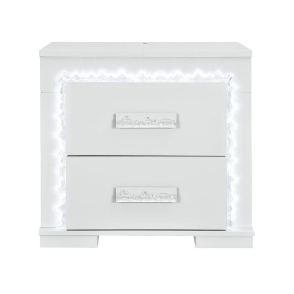 English Elm Nomani Lacquer 2-Drawer Nightstand with Built-In LED Lighting and Acrylic Handles B201P553133