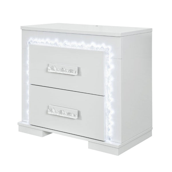English Elm Nomani Lacquer 2-Drawer Nightstand with Built-In LED Lighting and Acrylic Handles B201P553133