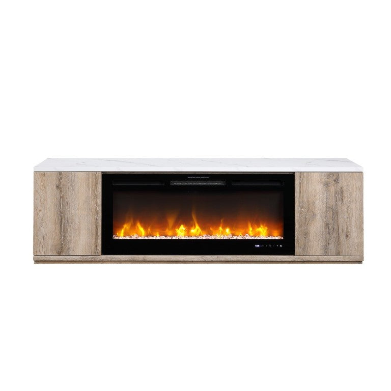 English Elm Mason 71 Inch Fireplace TV Stand with Bluetooth Speaker LED Accent Living Room B201P553927