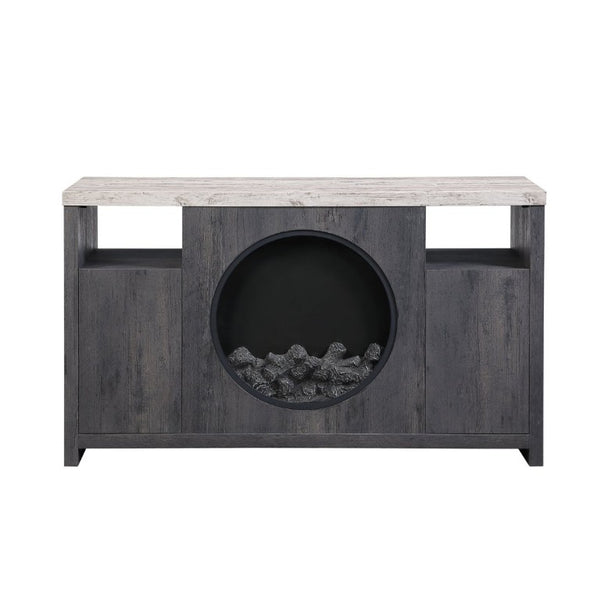 English Elm Nancy Grey Electric Fireplace TV Stand with Bluetooth Speaker and LED Lighting B201P553928