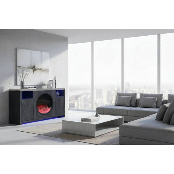 English Elm Nancy Grey Electric Fireplace TV Stand with Bluetooth Speaker and LED Lighting B201P553928