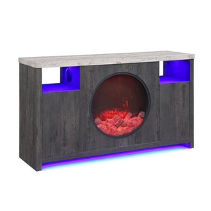 English Elm Nancy Grey Electric Fireplace TV Stand with Bluetooth Speaker and LED Lighting B201P553928