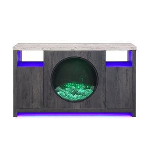 English Elm Nancy Grey Electric Fireplace TV Stand with Bluetooth Speaker and LED Lighting B201P553928