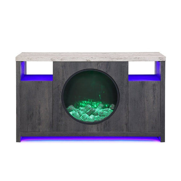 English Elm Nancy Grey Electric Fireplace TV Stand with Bluetooth Speaker and LED Lighting B201P553928