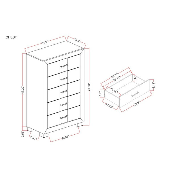 English Elm Prime Five Drawer Chest in Rich Brown Wood with Bar Hardware for Modern Bedroom B201P553929