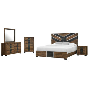 English Elm Prime Five Drawer Chest in Rich Brown Wood with Bar Hardware for Modern Bedroom B201P553929