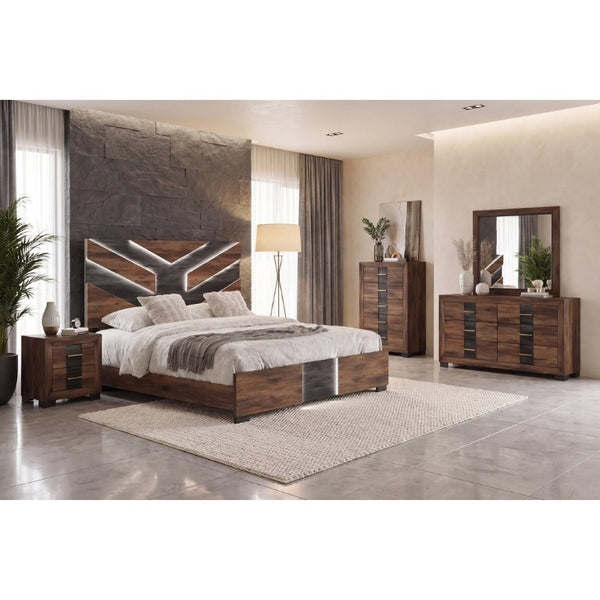 English Elm Prime Five Drawer Chest in Rich Brown Wood with Bar Hardware for Modern Bedroom B201P553929