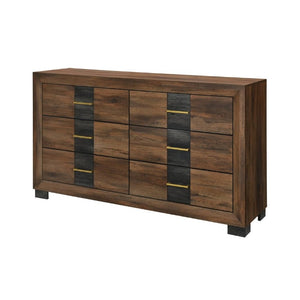 English Elm Prime Six Drawer Wood Dresser with Bar Pulls and Block Feet for Modern Bedrooms B201P553930