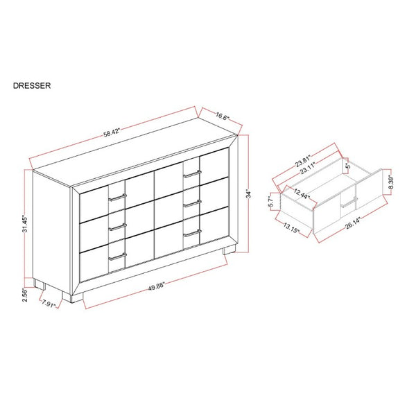 English Elm Prime Six Drawer Wood Dresser with Bar Pulls and Block Feet for Modern Bedrooms B201P553930