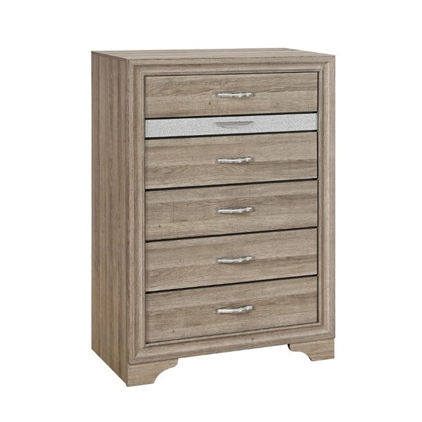 English Elm Ryder Six Drawer Chest with Jewelry Storage Glitter Accent Natural Wood Finish B201P554826