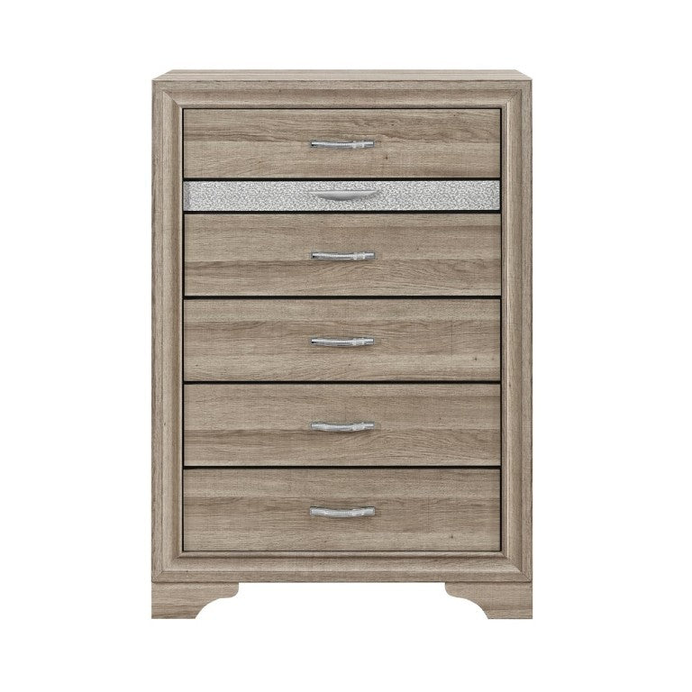 English Elm Ryder Six Drawer Chest with Jewelry Storage Glitter Accent Natural Wood Finish B201P554826