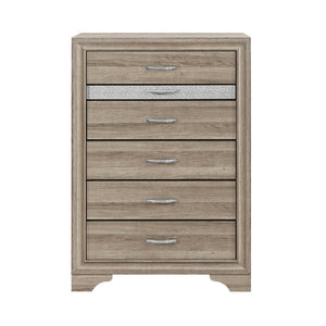 English Elm Ryder Six Drawer Chest with Jewelry Storage Glitter Accent Natural Wood Finish B201P554826