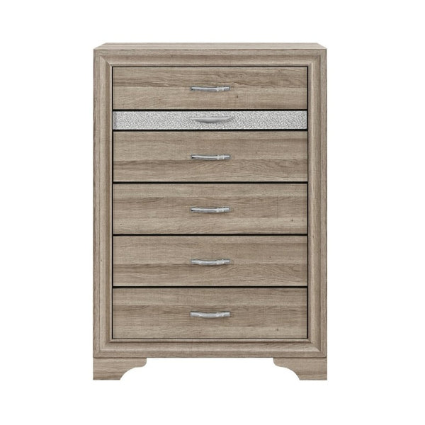 English Elm Ryder Six Drawer Chest with Jewelry Storage Glitter Accent Natural Wood Finish B201P554826