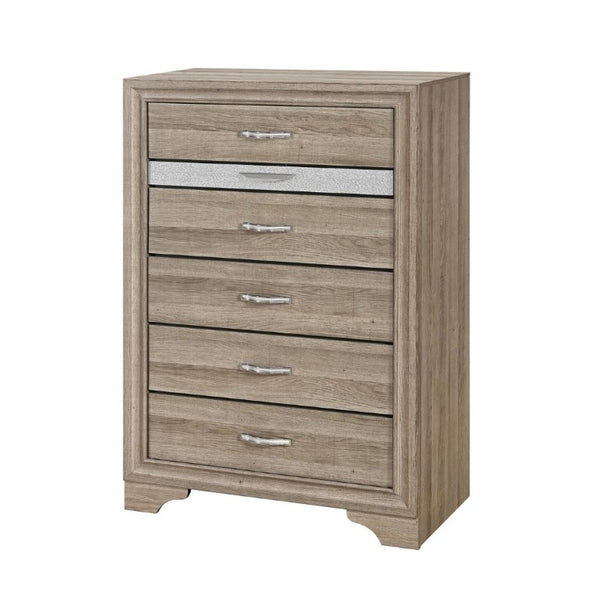 English Elm Ryder Six Drawer Chest with Jewelry Storage Glitter Accent Natural Wood Finish B201P554826