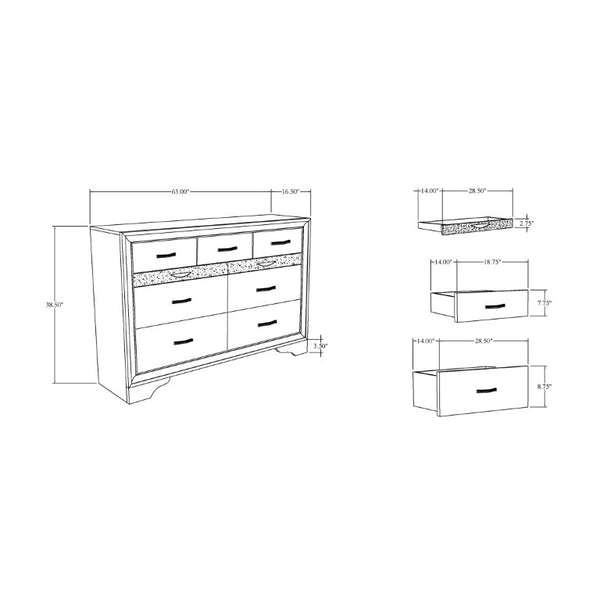 English Elm Ryder Seven Drawer Wide Dresser with Glam Glitter Accents for Modern Bedroom Storage B201P554828
