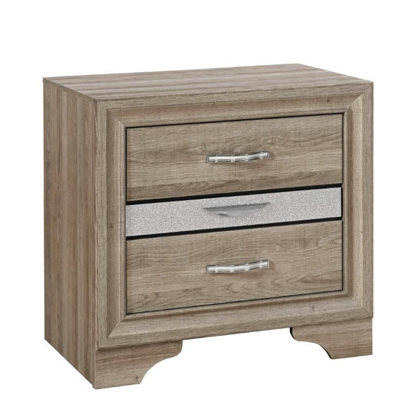 English Elm Ryder Three Drawer Nightstand with Jewelry Storage and Glitter Accent Natural Finish B201P554846