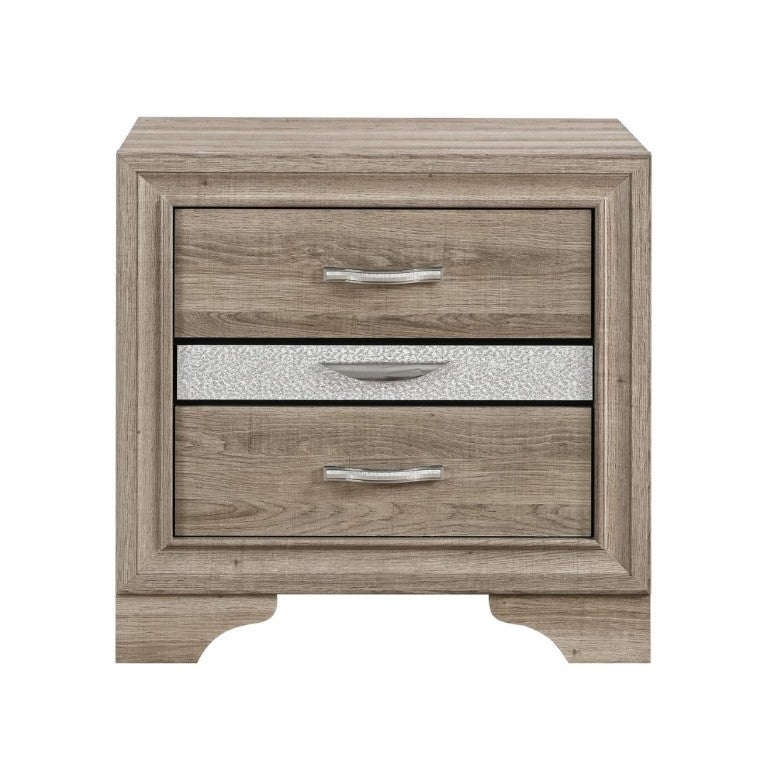 English Elm Ryder Three Drawer Nightstand with Jewelry Storage and Glitter Accent Natural Finish B201P554846