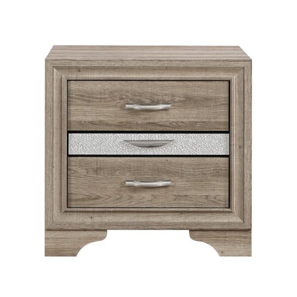 English Elm Ryder Three Drawer Nightstand with Jewelry Storage and Glitter Accent Natural Finish B201P554846