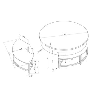 English Elm Rounded Faux Marble Lift Top Coffee Table with Nesting Stools for Modern Living Black B201P555613