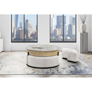 English Elm Rounded Faux Marble Lift Top Coffee Table with Nesting Stools for Modern Living Natural B201P555614