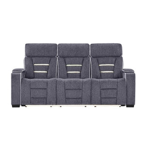 English Elm Austin Power Reclining Sofa with Speakers Storage Arms and Tailored Gray Upholstery B201P555728