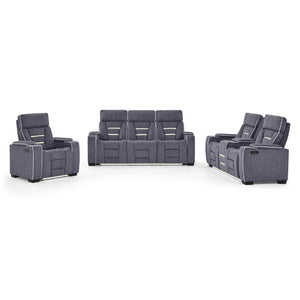 English Elm Austin Power Reclining Sofa with Speakers Storage Arms and Tailored Gray Upholstery B201P555728
