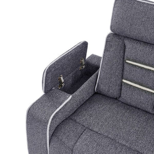 English Elm Austin Power Reclining Sofa with Speakers Storage Arms and Tailored Gray Upholstery B201P555728