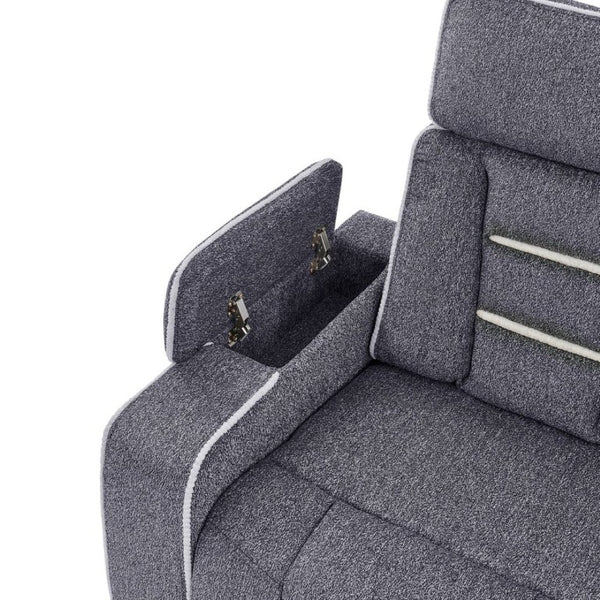 English Elm Austin Power Reclining Sofa with Speakers Storage Arms and Tailored Gray Upholstery B201P555728