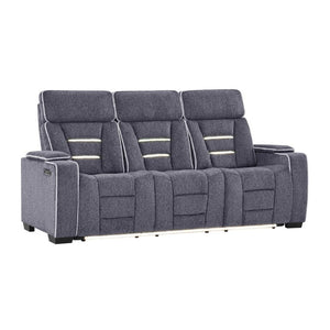 English Elm Austin Power Reclining Sofa with Speakers Storage Arms and Tailored Gray Upholstery B201P555728